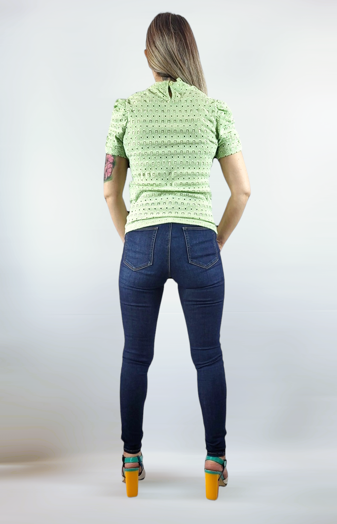 Kortärmad blus, Grön, XS