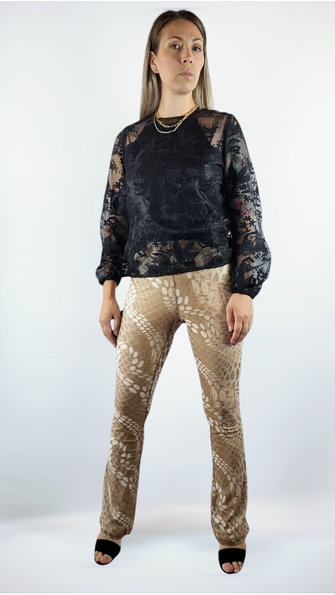 Byxor, Beige/Vit, 34