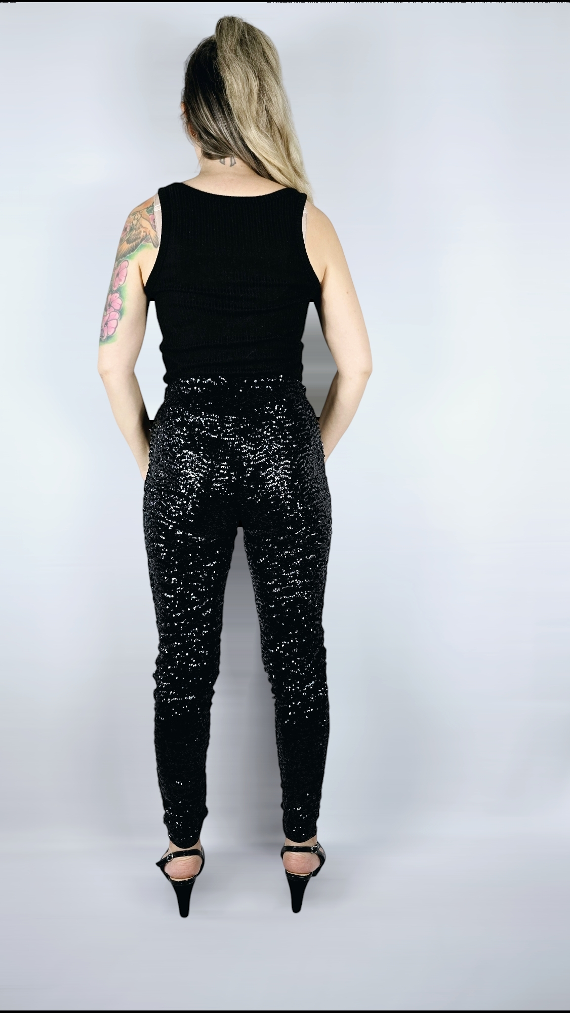 Byxor med paljetter, Svart, S