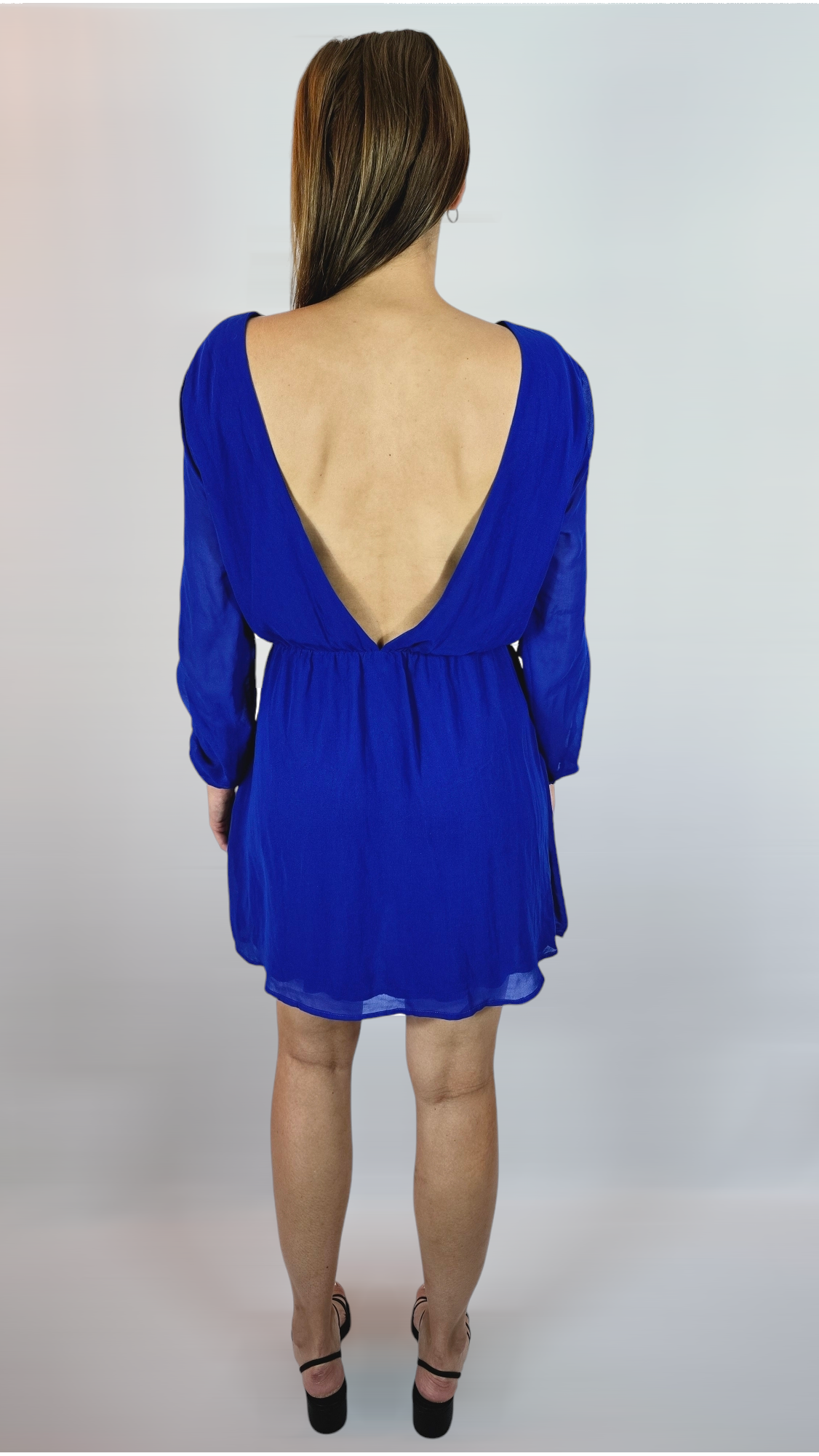 Klänning med öppen rygg, Blå, L