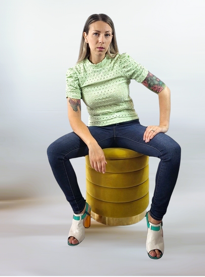 Kortärmad blus, Grön, XS