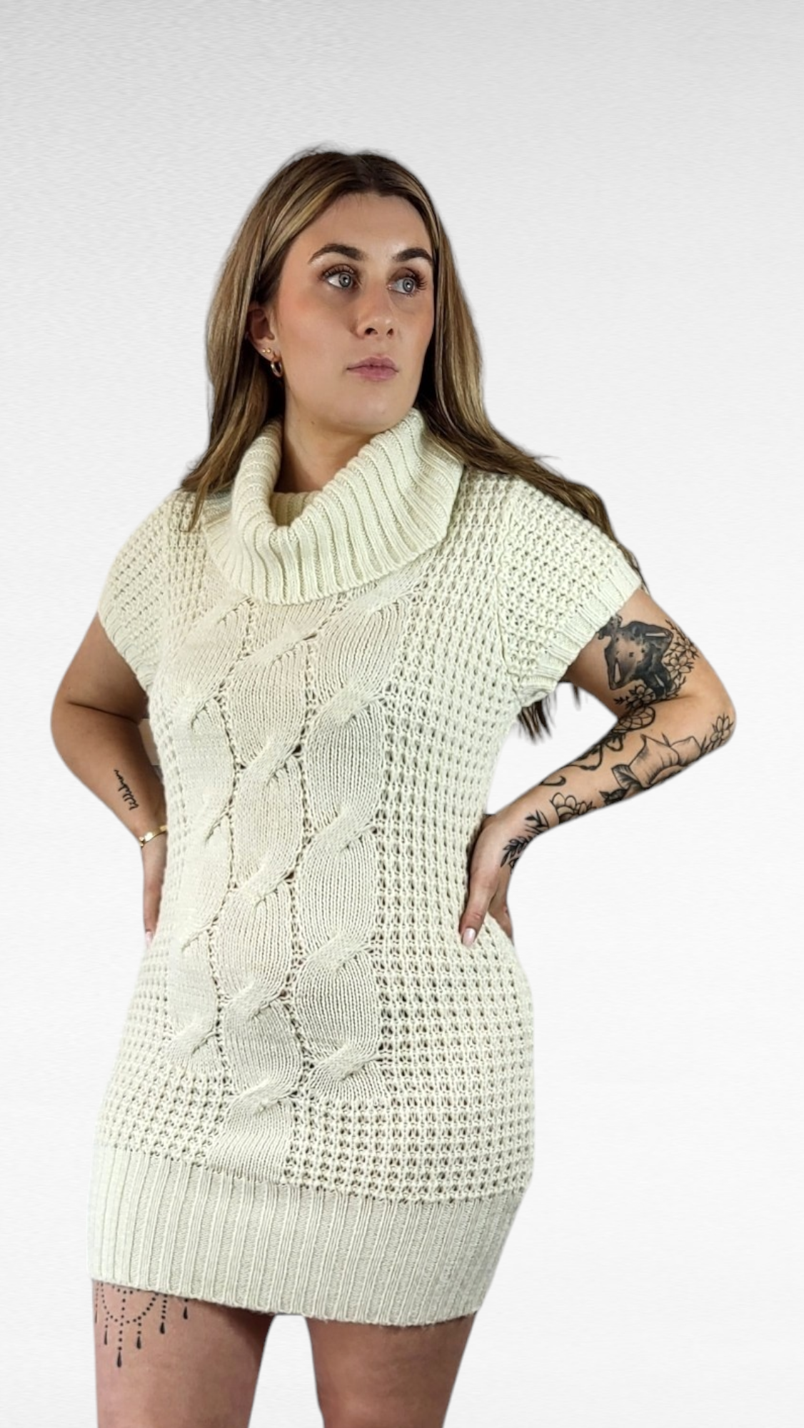 Tjocktröja/Klänning, Beige, 42