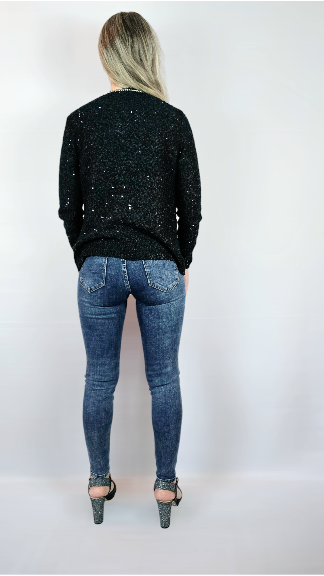 Kofta med paljetter, Svart, S/M