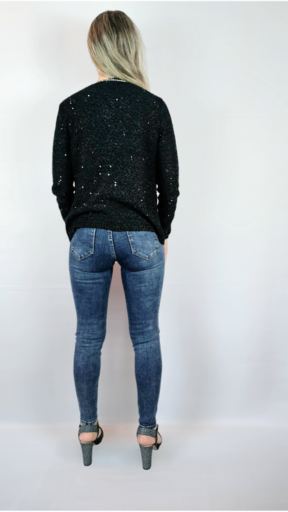 Kofta med paljetter, Svart, S/M