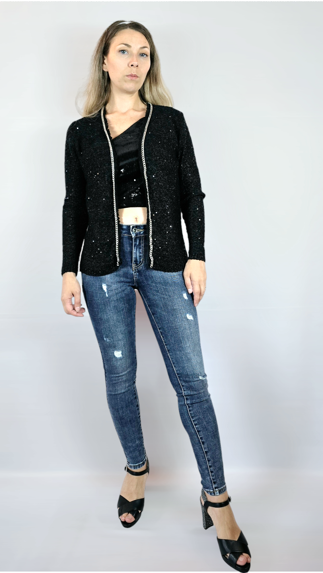 Kofta med paljetter, Svart, S/M