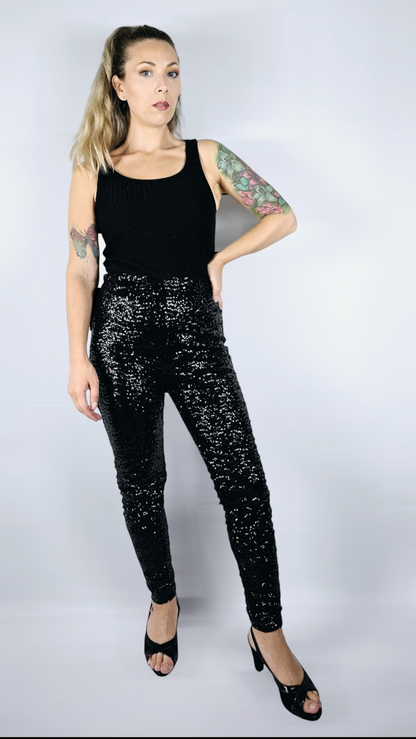 Byxor med paljetter, Svart, S