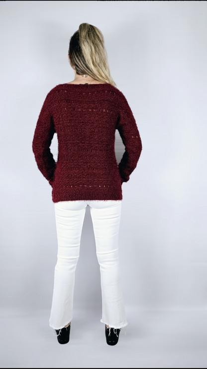 Tjocktröja stickad, Vinröd, S