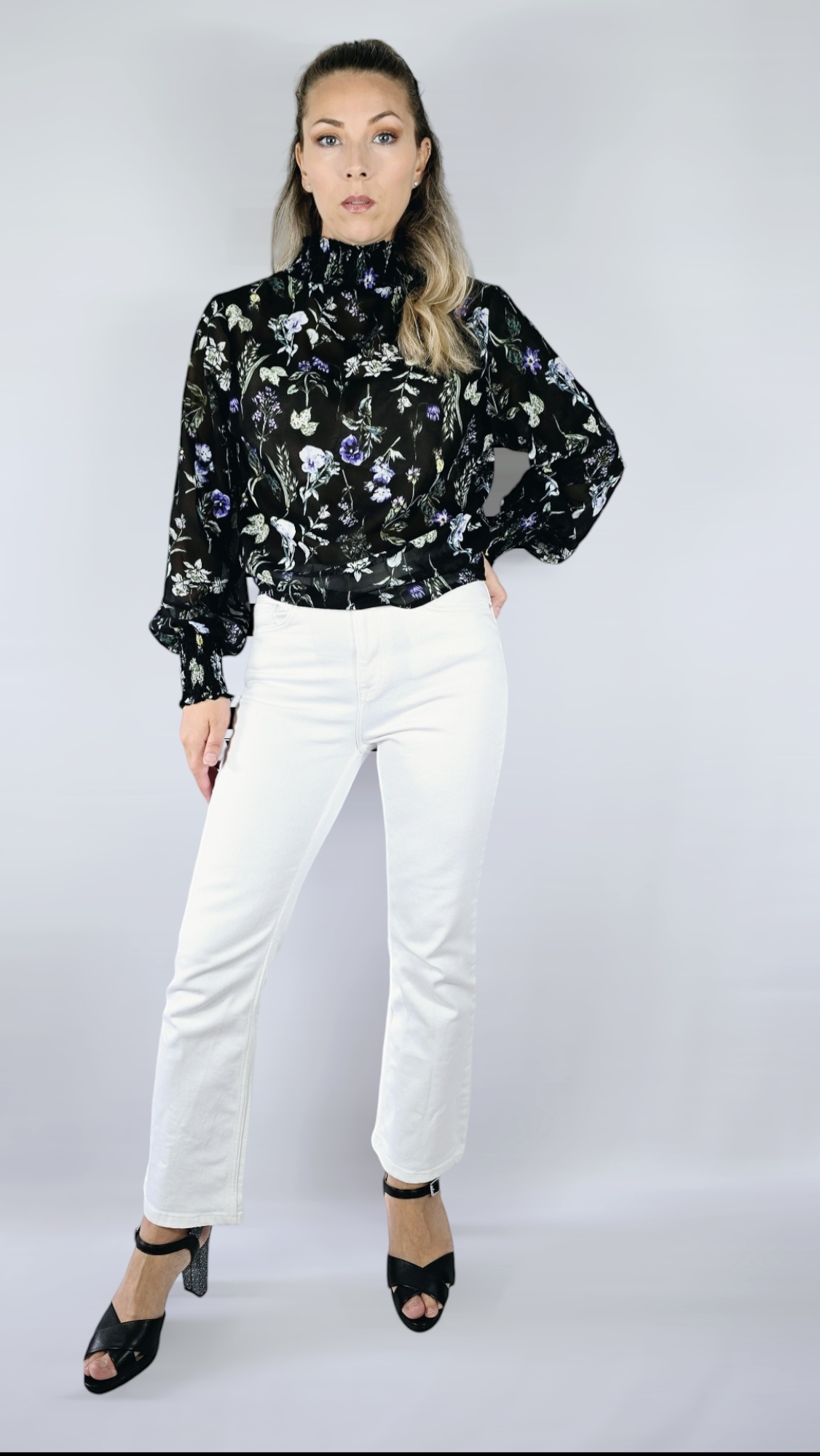 Blus, Svart/Blommig, 36