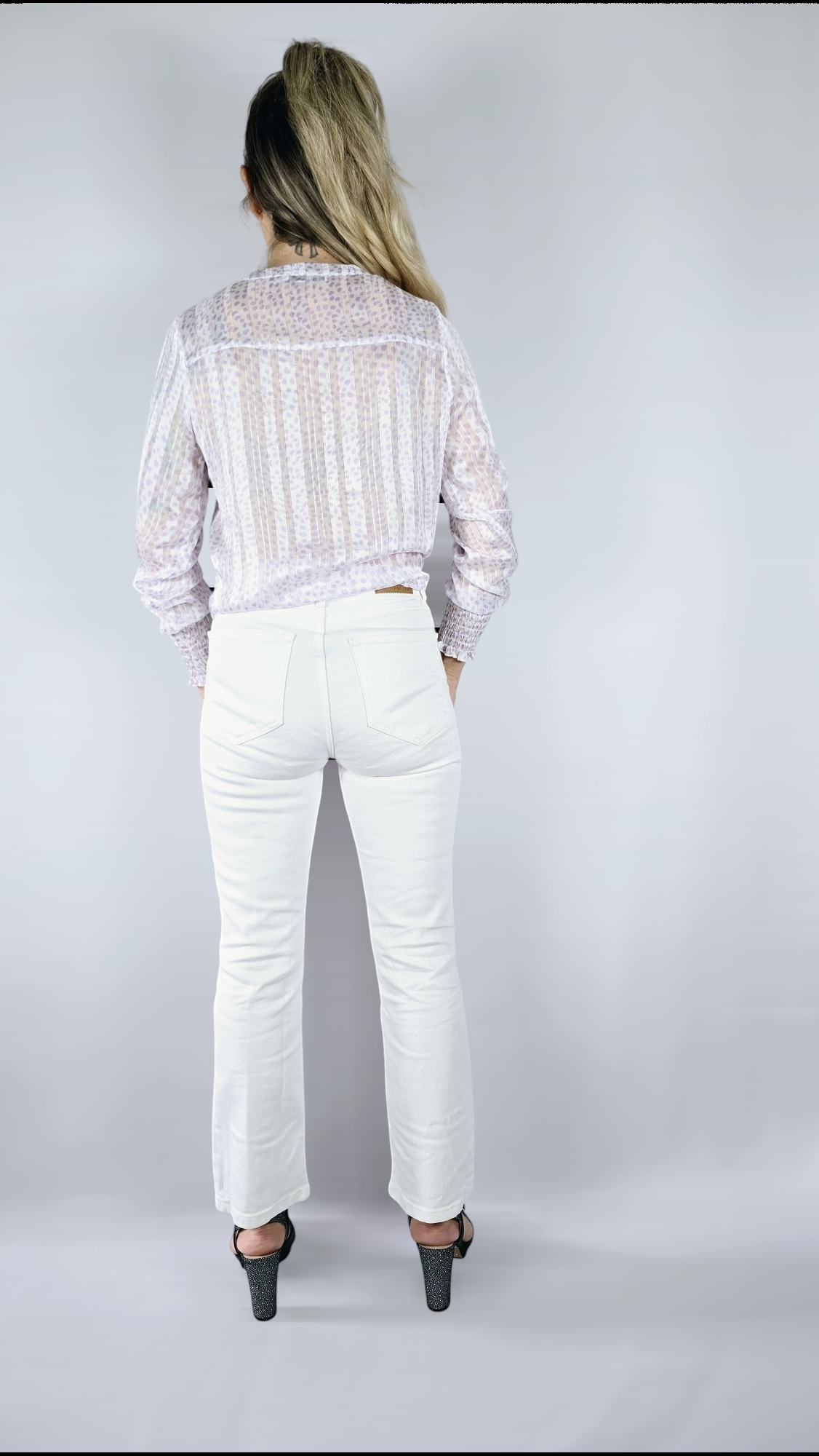 Blus, Lila/Vit/Guld, S