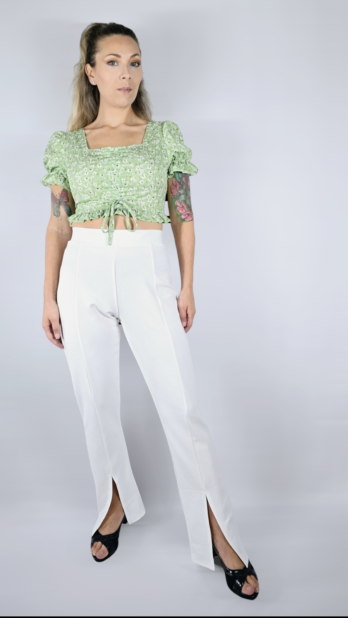 Byxor med slits, Vit, S