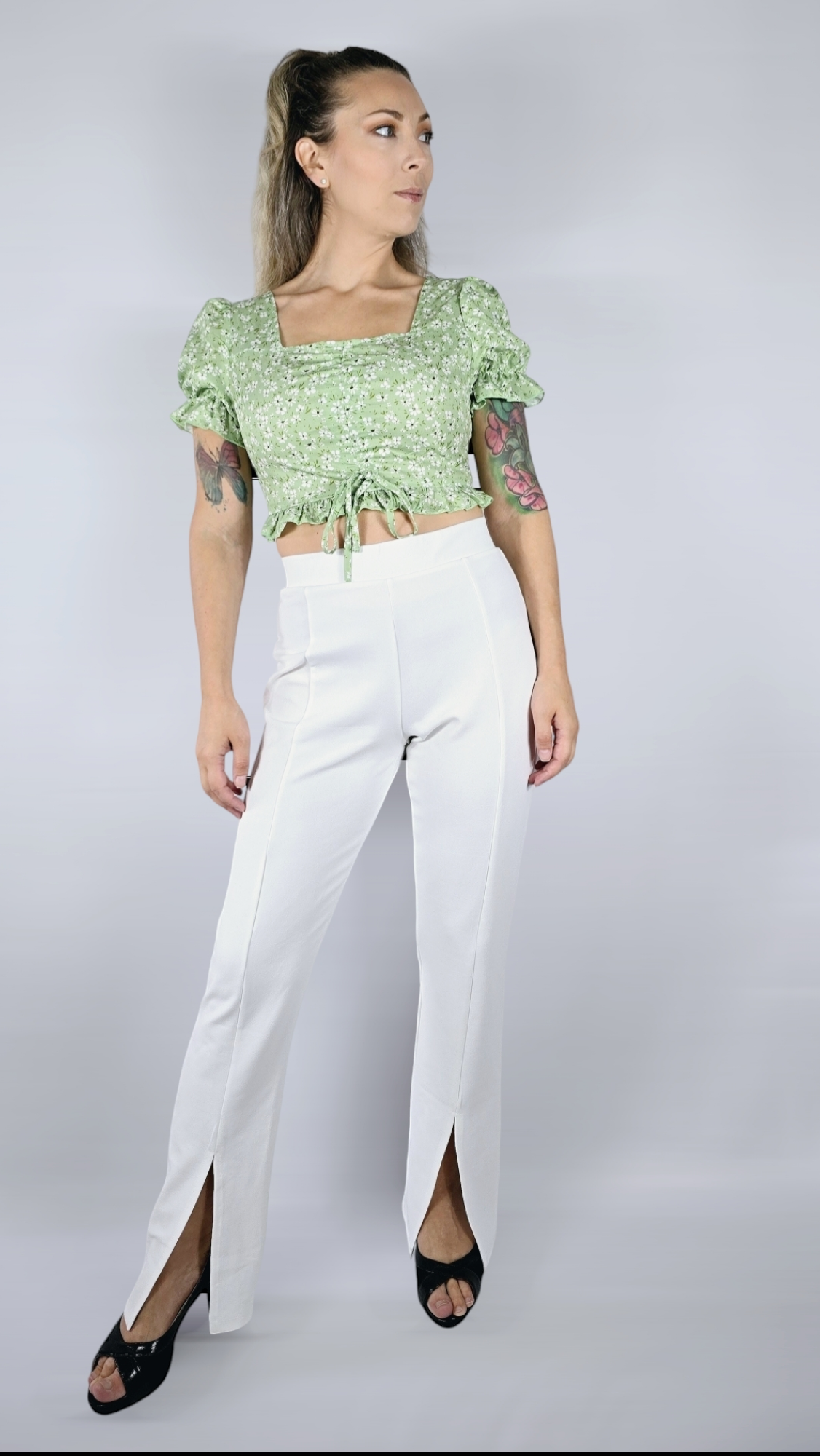 Byxor med slits, Vit, S