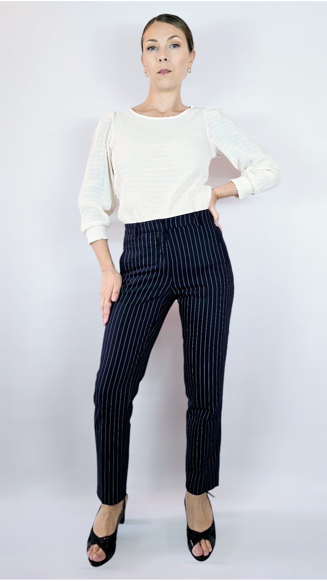 Byxor, Blå/Vit randig, 34