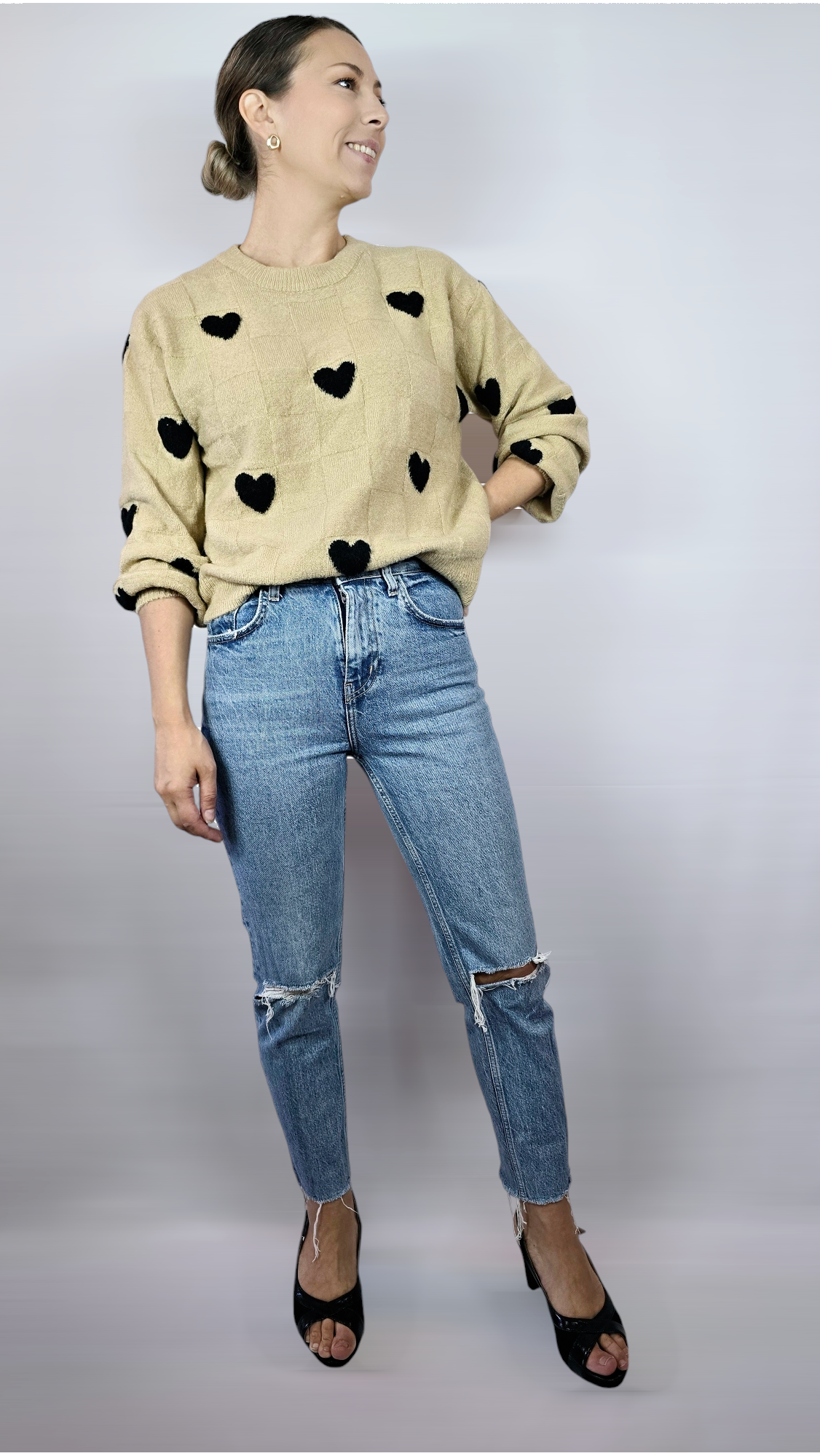 Tröja, Beige/Svart, XS