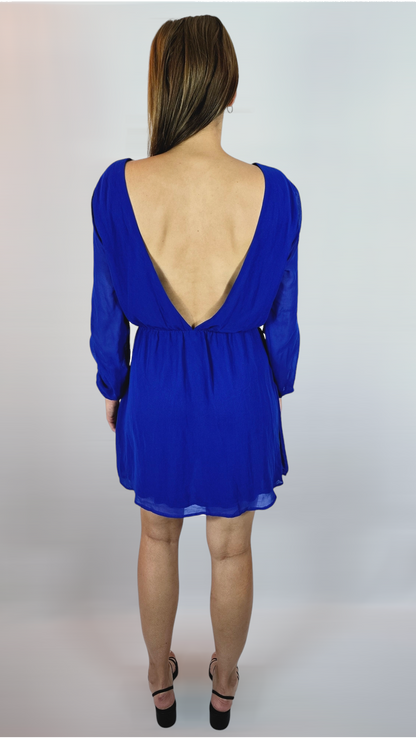 Klänning med öppen rygg, Blå, L