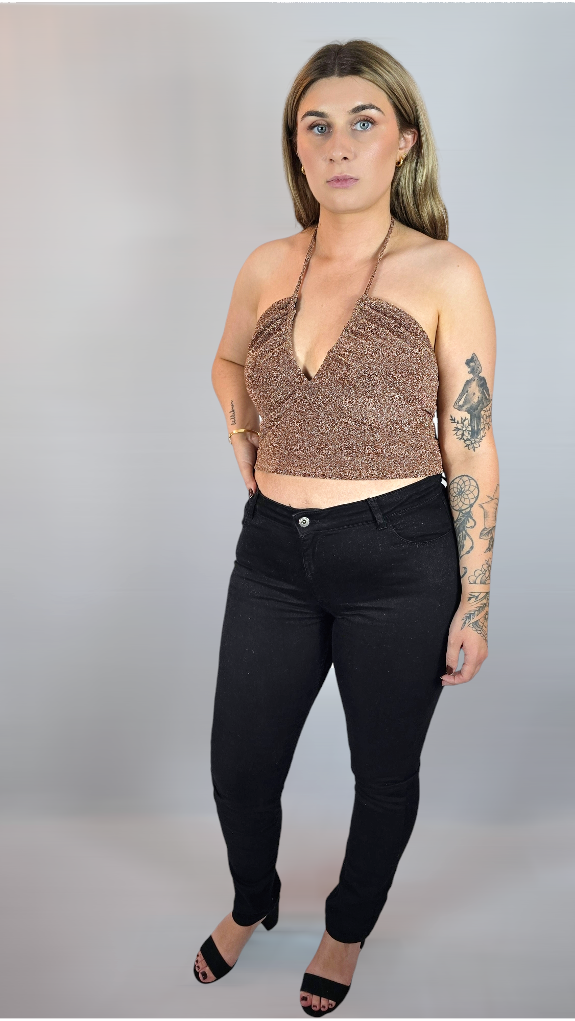 Topp, Brun glitter, XL