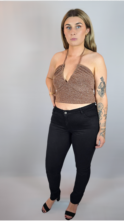Topp, Brun glitter, XL