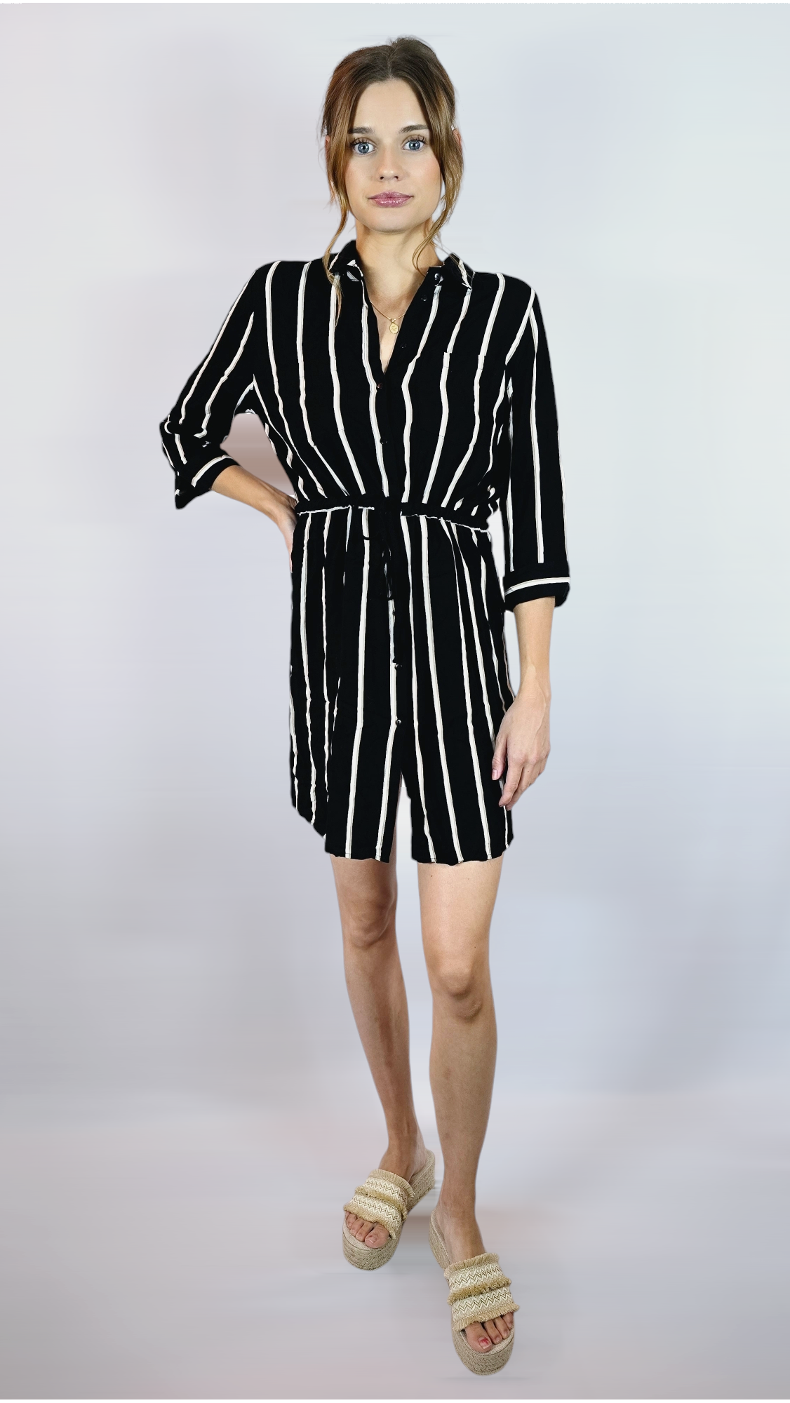 Klänning, Svart/Vit randig, M