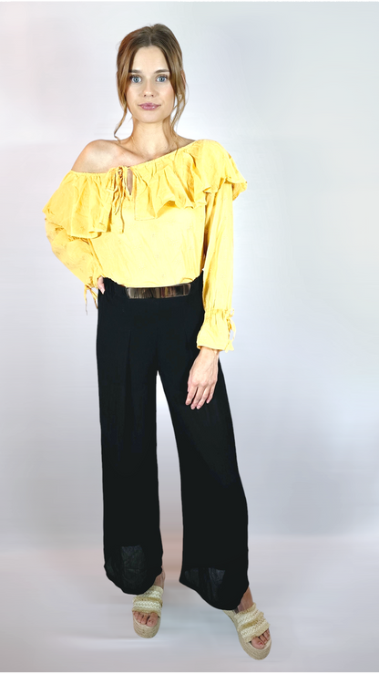 Byxor med guldspänne, Svart, M