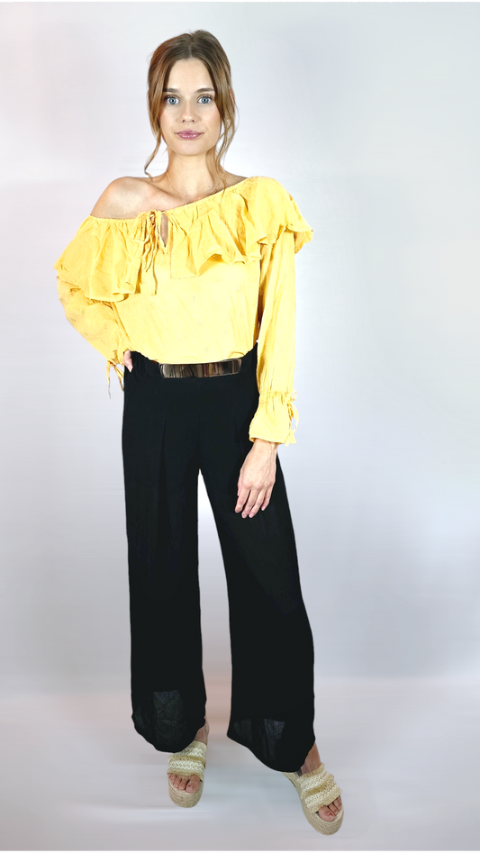 Byxor med guldspänne, Svart, M