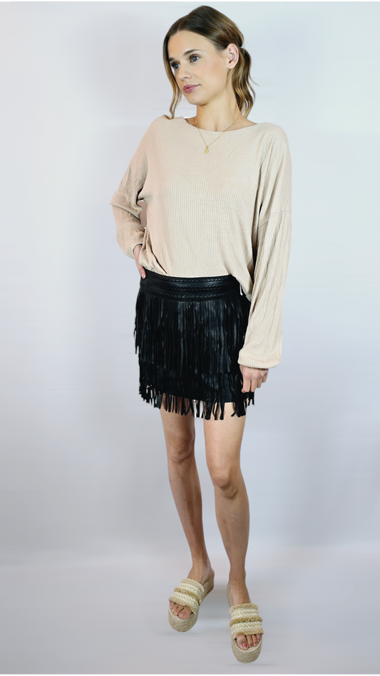 Kjol med fransar, Svart, 38