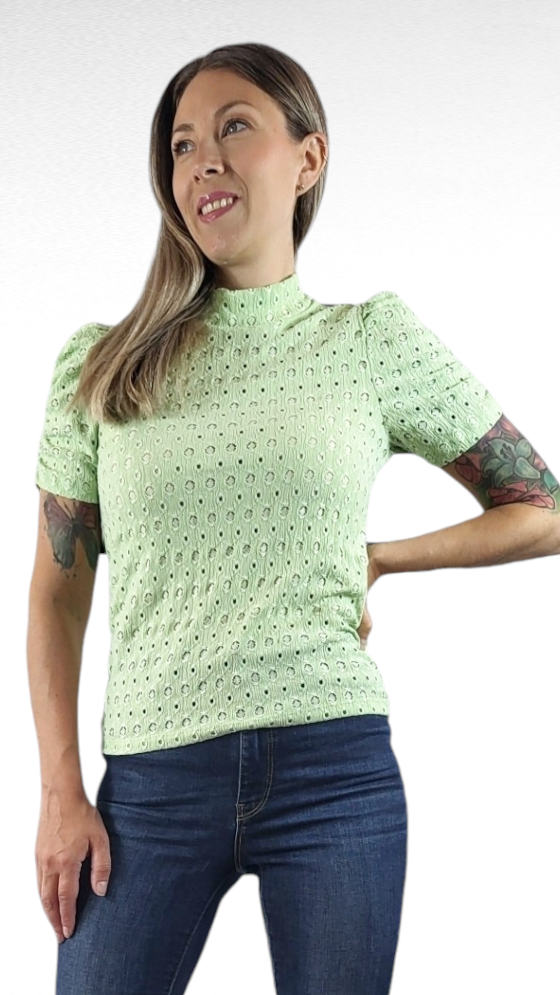 Kortärmad blus, Grön, XS