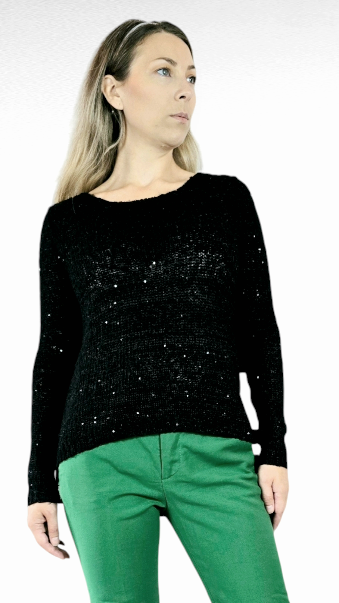 Tröja med paljetter, Svart, M