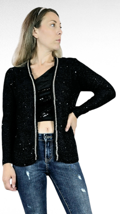 Kofta med paljetter, Svart, S/M