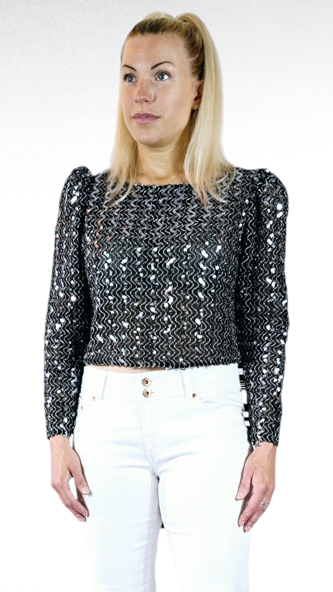 Tröja paljetter, Svart/Silver, 40