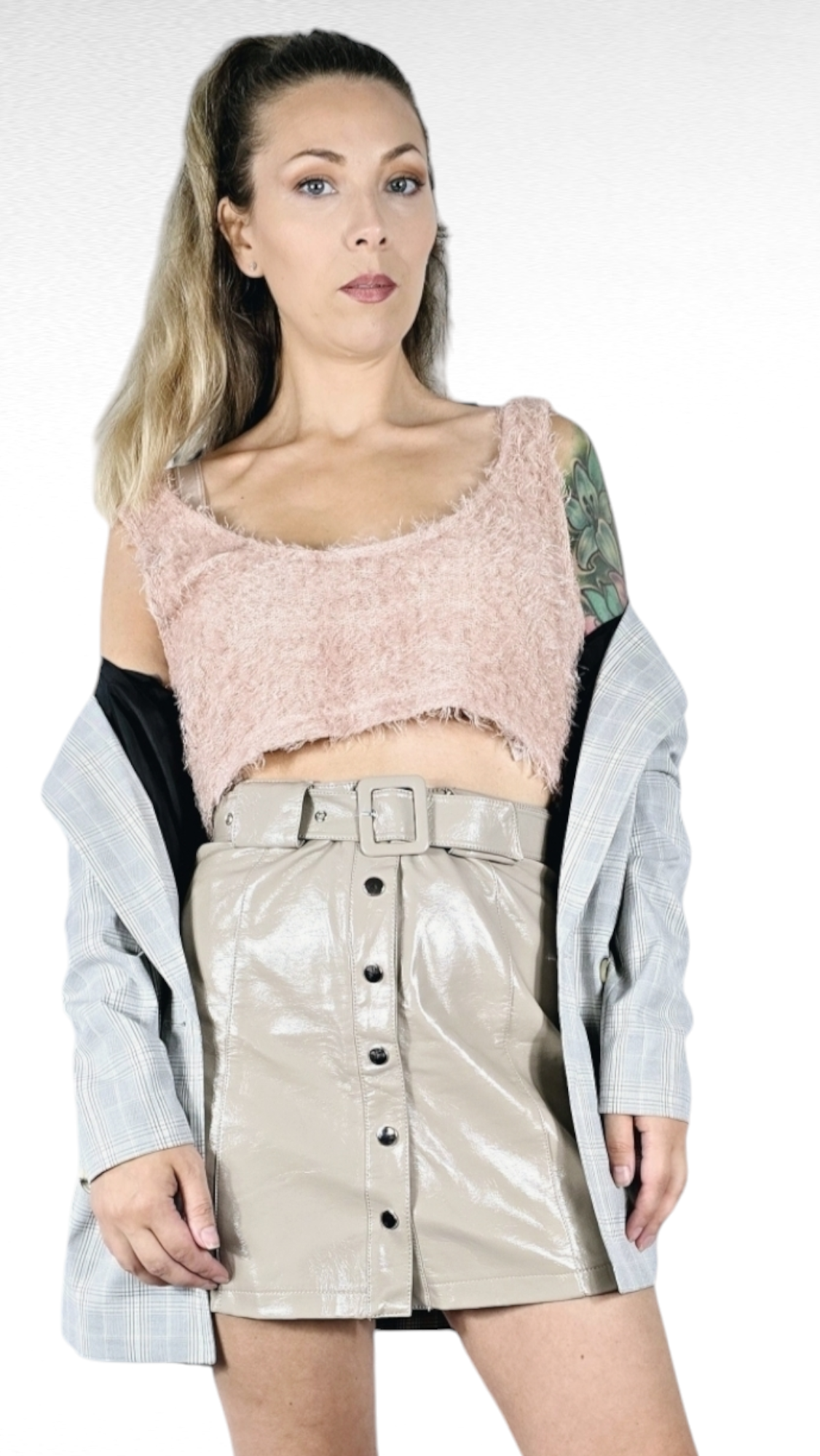 Kjol i lack, Beige, 36