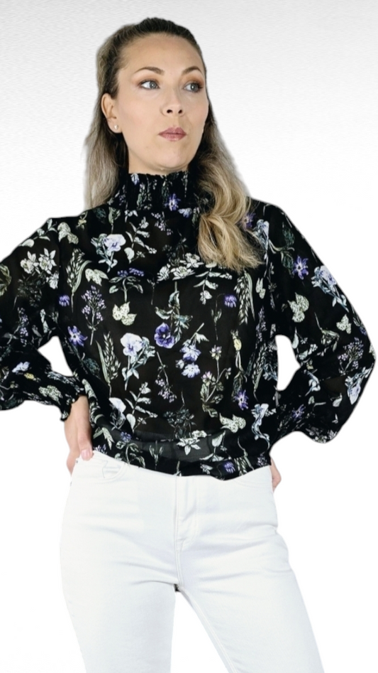 Blus, Svart/Blommig, 36