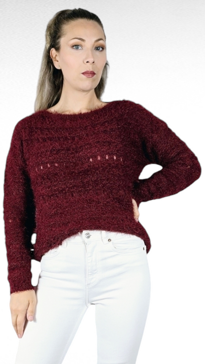 Tjocktröja stickad, Vinröd, S