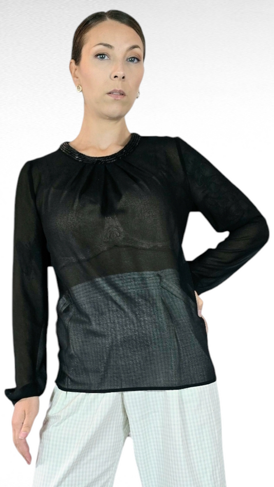 Blus, Svart med pärlkrage, 34