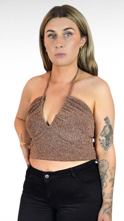 Topp, Brun glitter, XL
