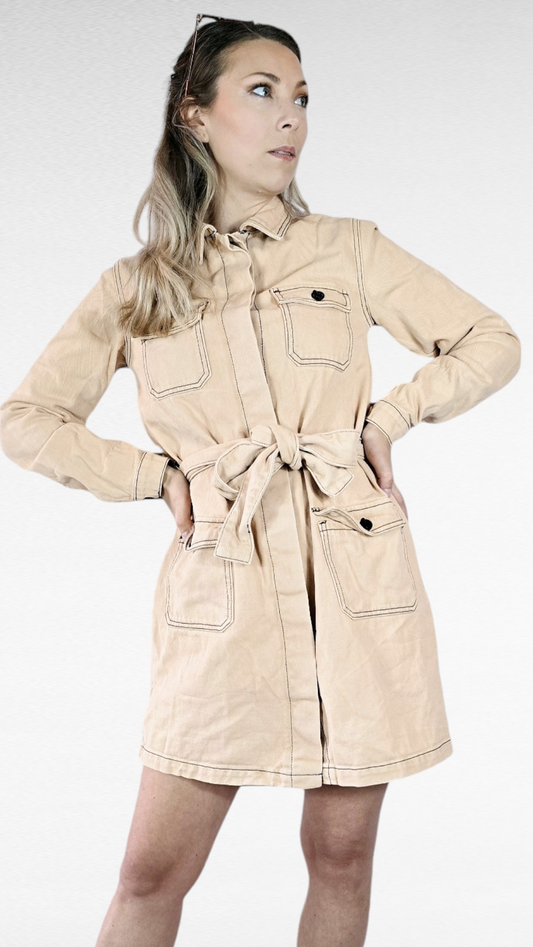 Klänning, Beige jeanstyg, 34