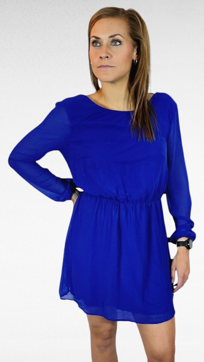 Klänning med öppen rygg, Blå, L