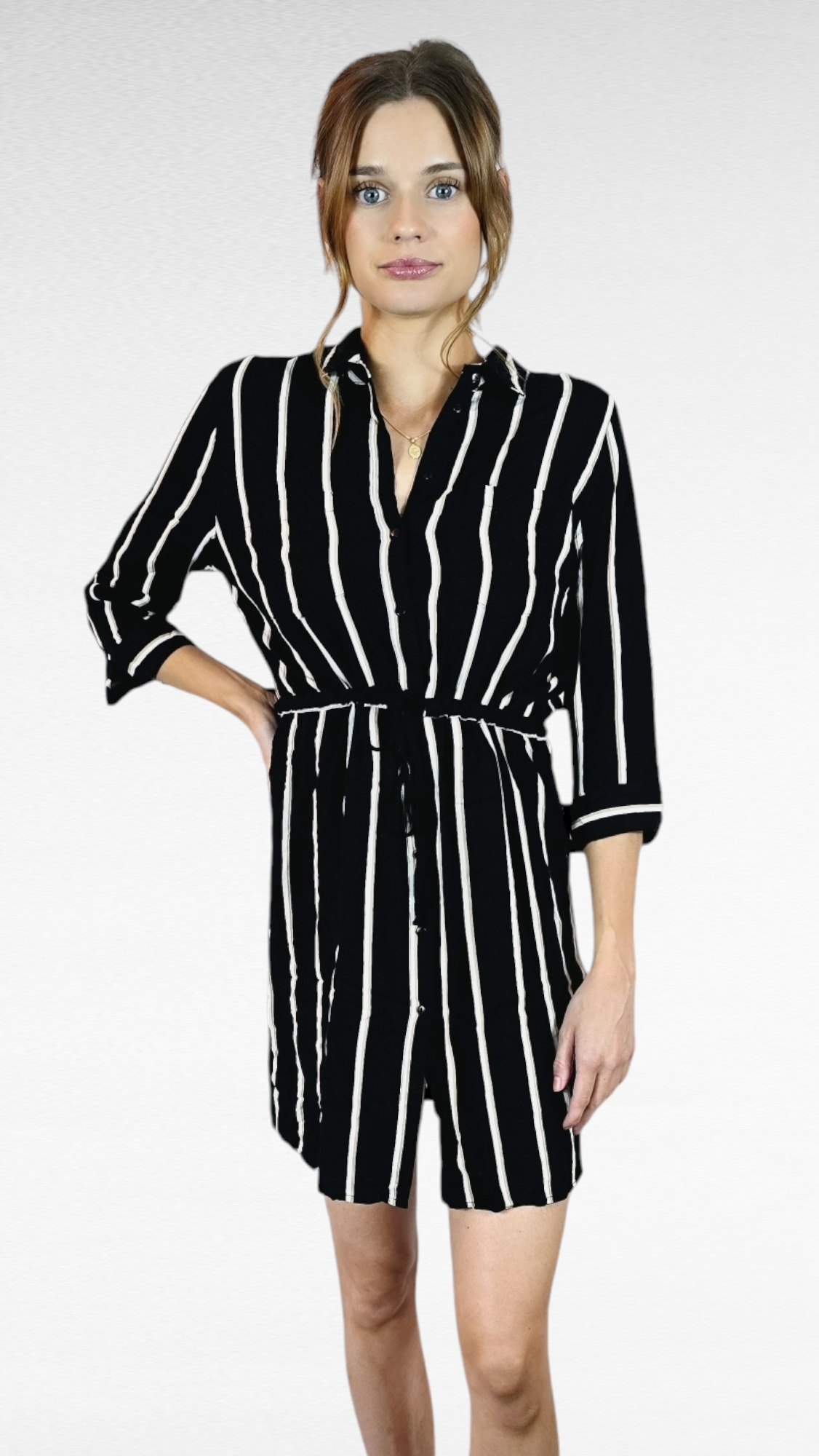 Klänning, Svart/Vit randig, M