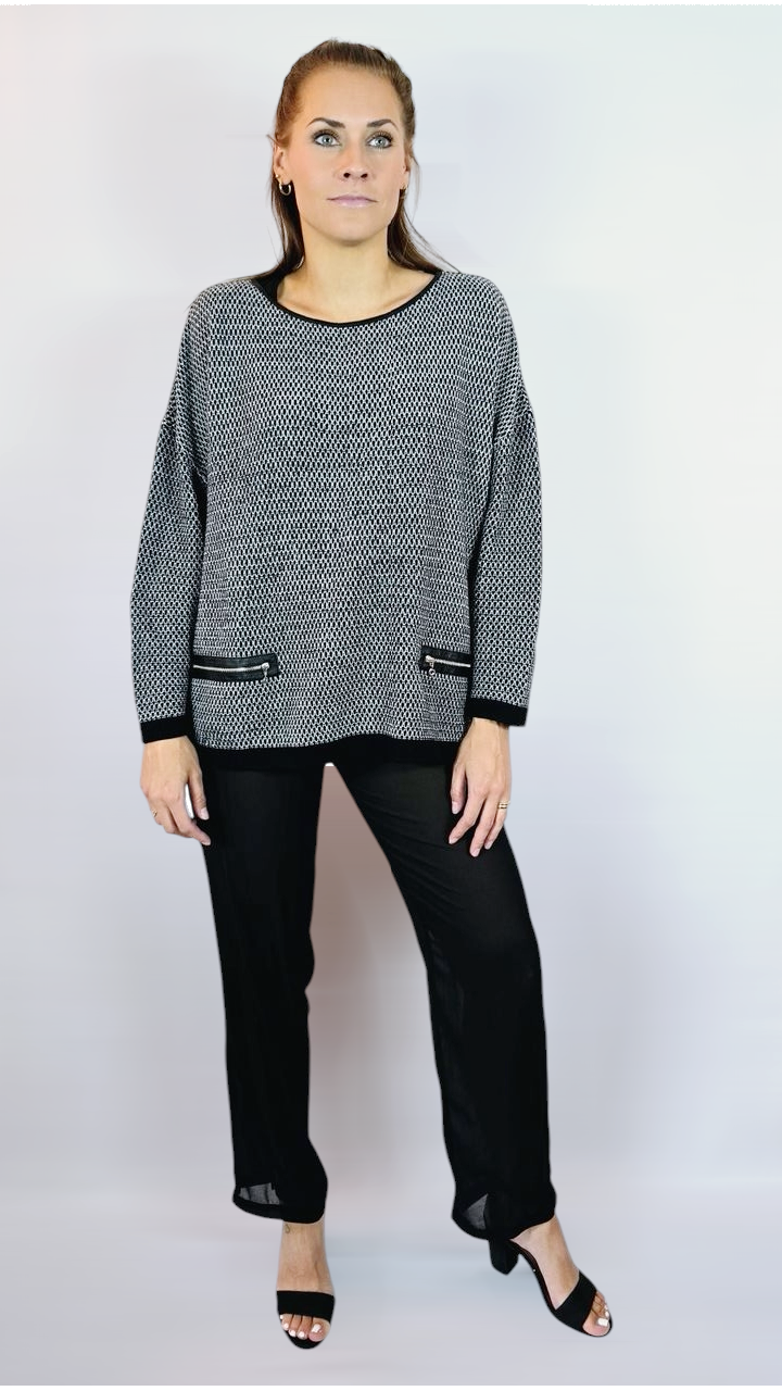 Tröja, Svart/Vit/Grå, L