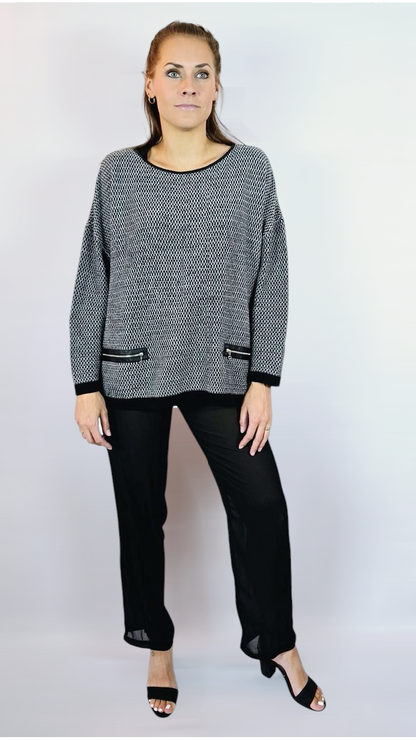 Tröja, Svart/Vit/Grå, L