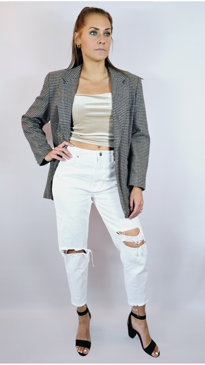 Jacka/Tjock kavaj, Beige/Blå/Svart, L