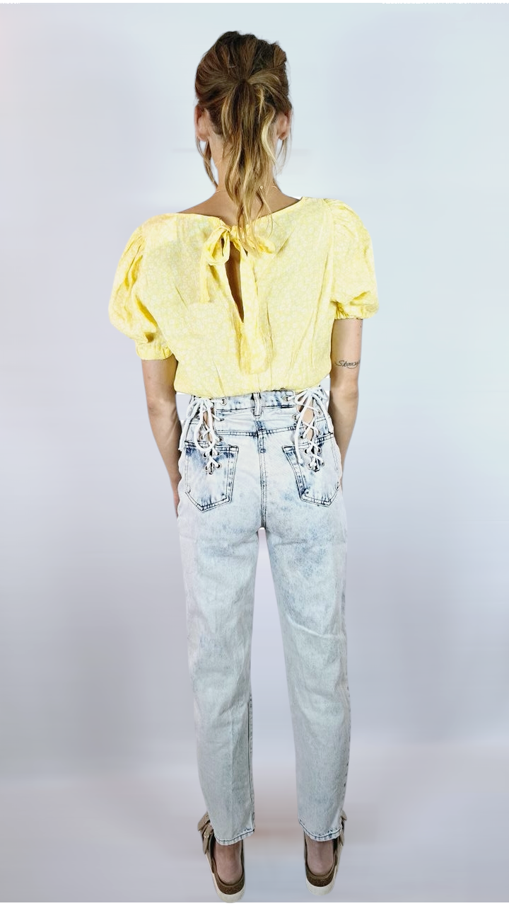 Jeans med knyte bak, Blå, 36