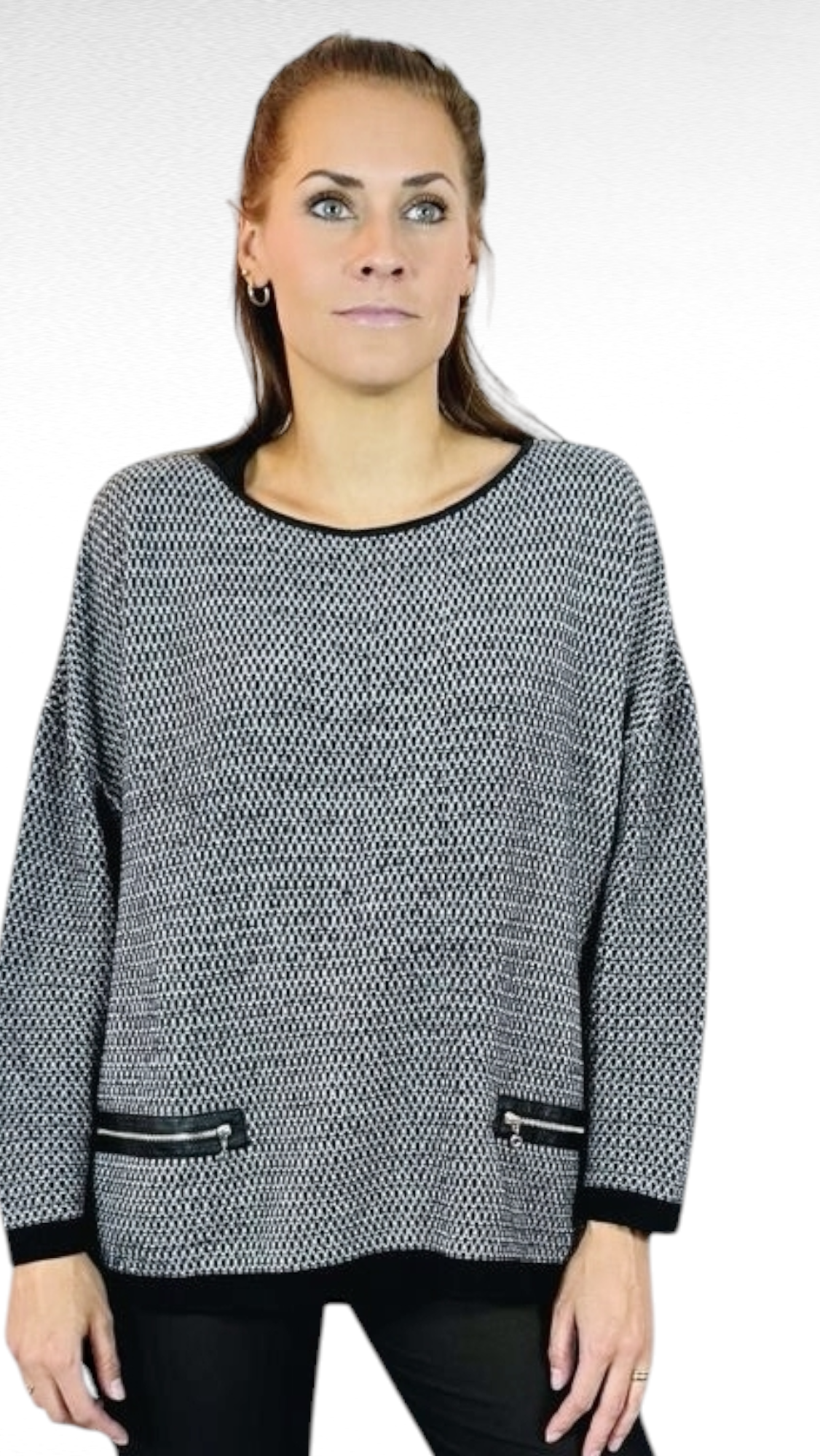 Tröja, Svart/Vit/Grå, L