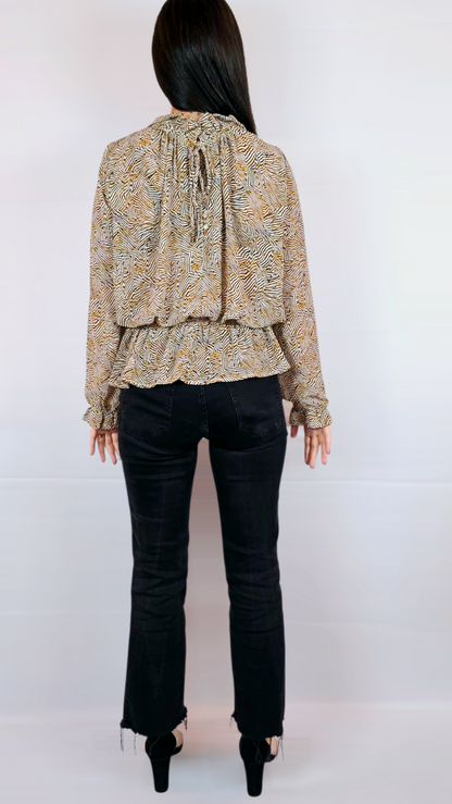 Blus, Beige/Brun, M/L