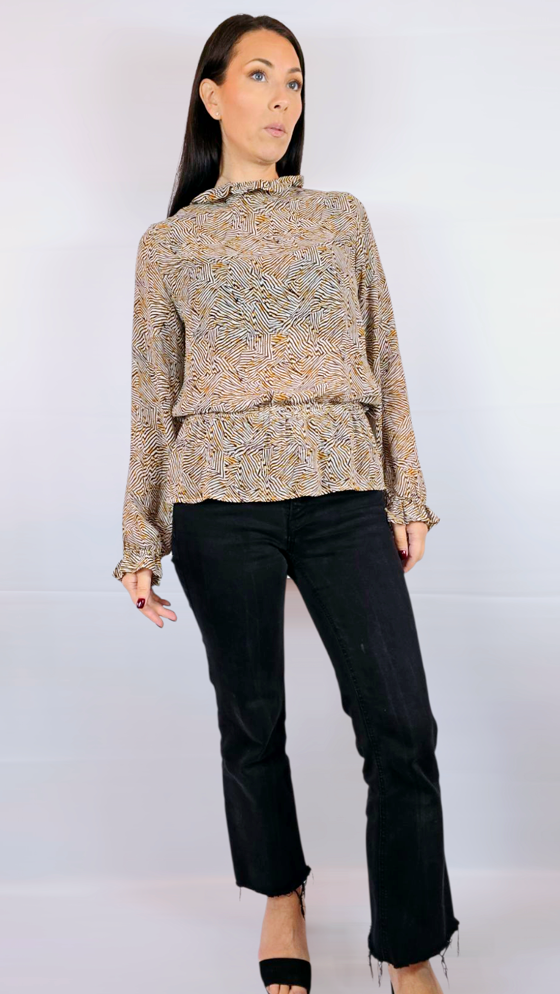 Blus, Beige/Brun, M/L