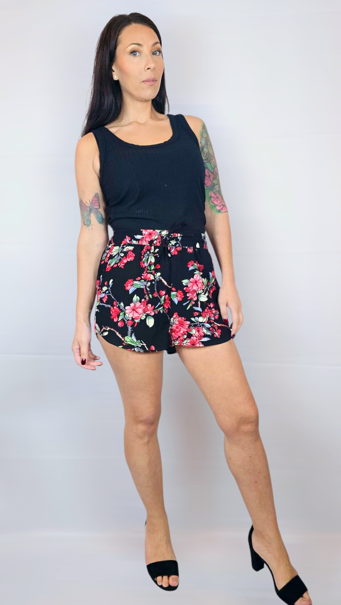 Shorts, Svart Blommig, 34