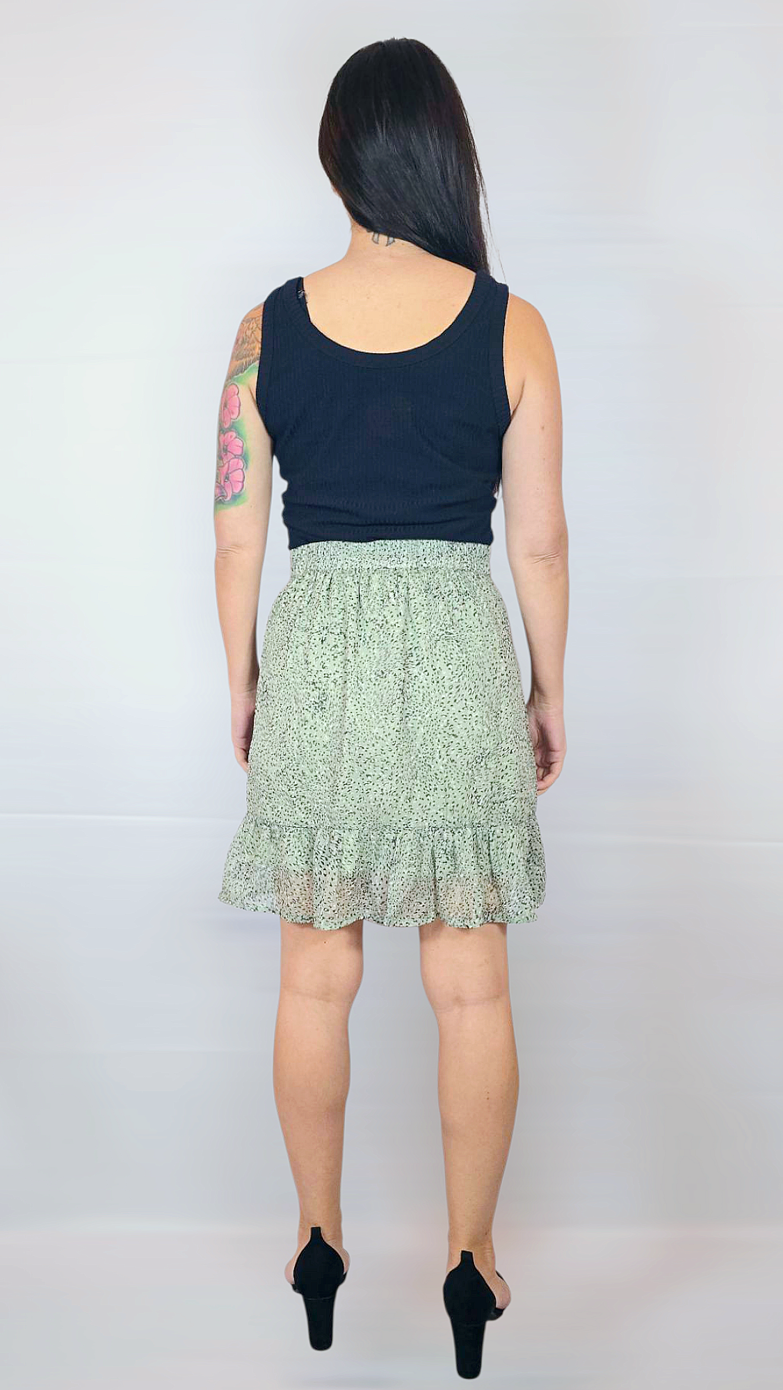 Kjol, Grön/Svart/Vit, S