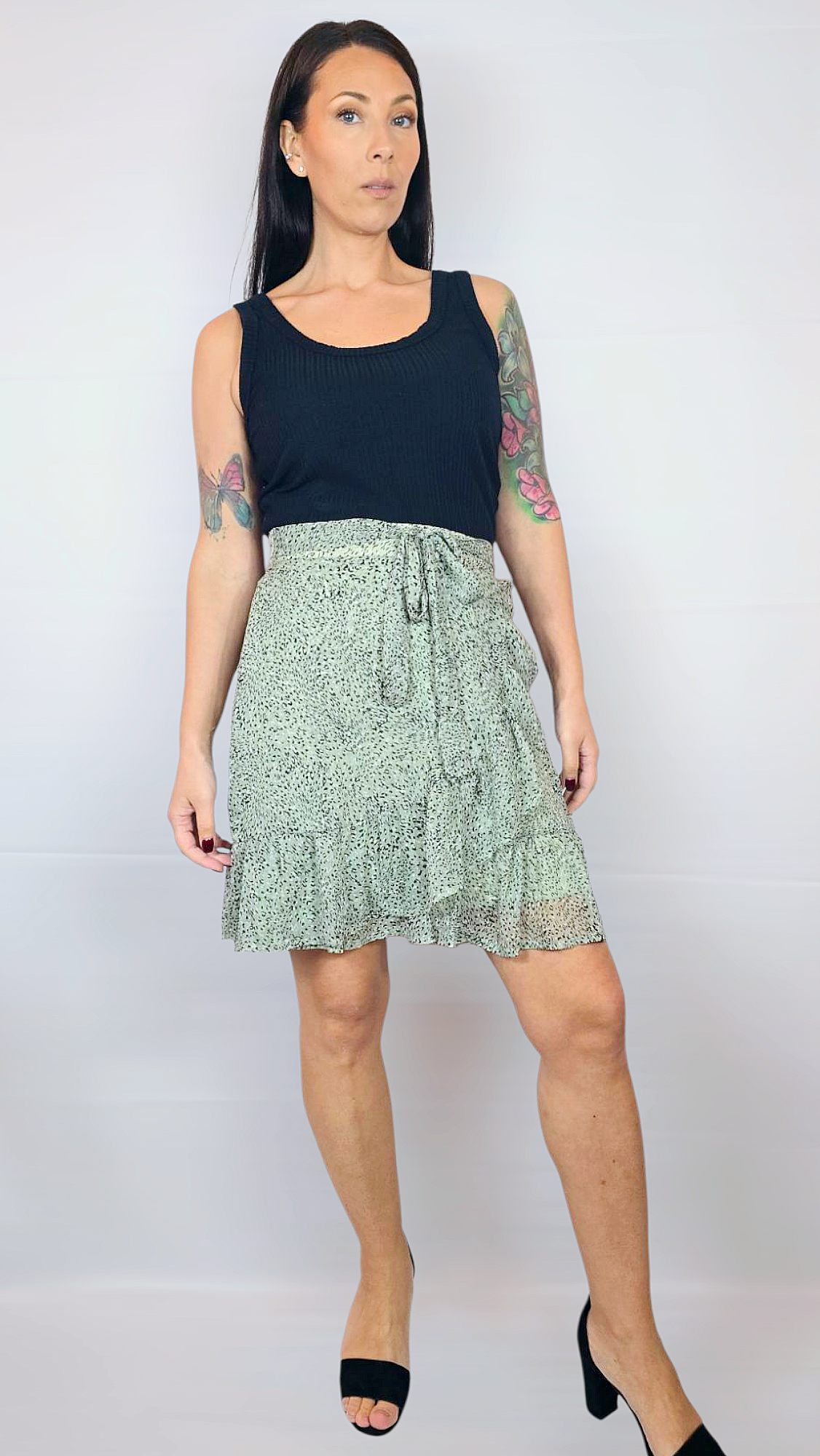 Kjol, Grön/Svart/Vit, S