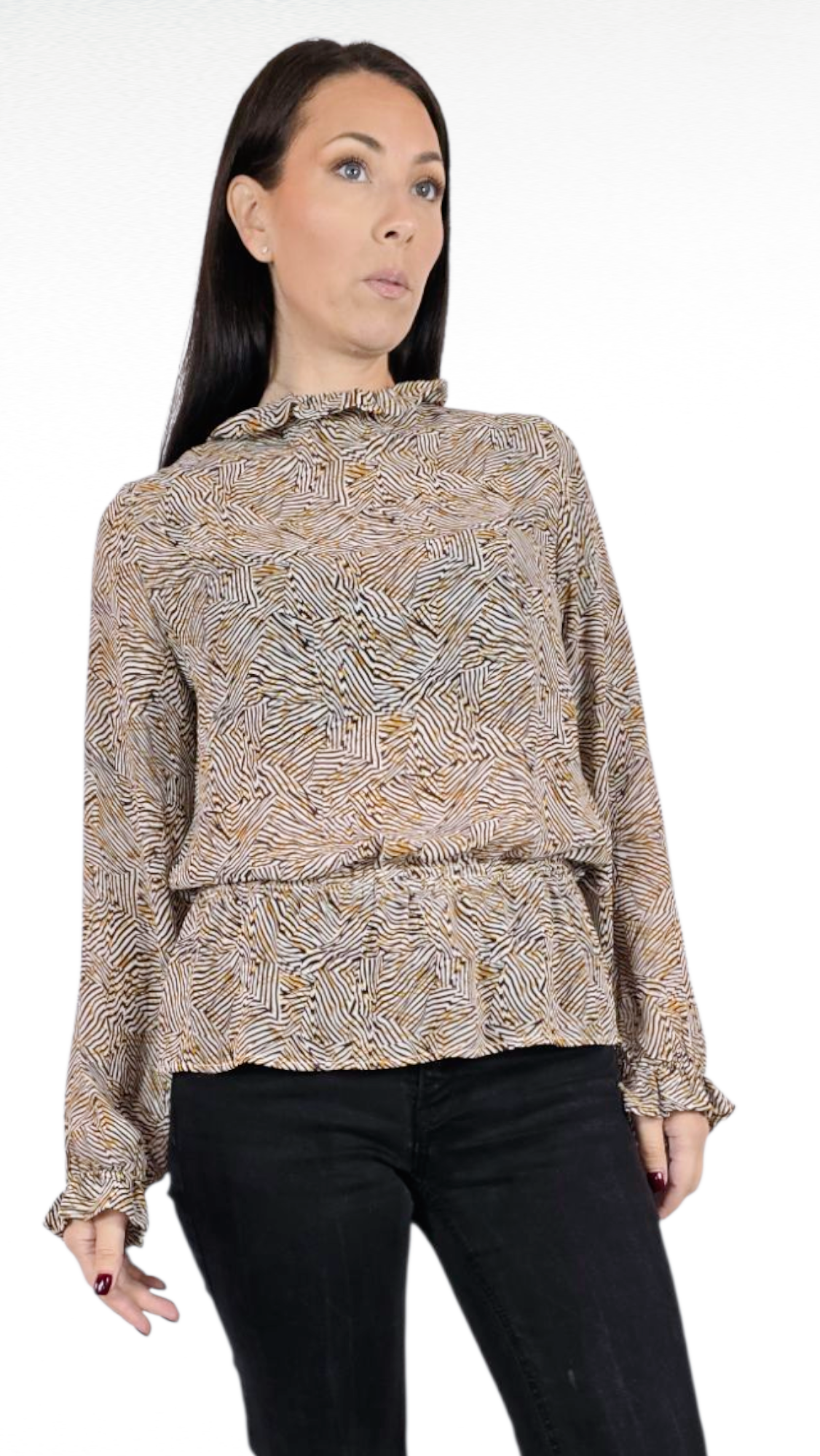 Blus, Beige/Brun, M/L