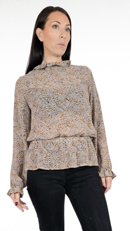 Blus, Beige/Brun, M/L