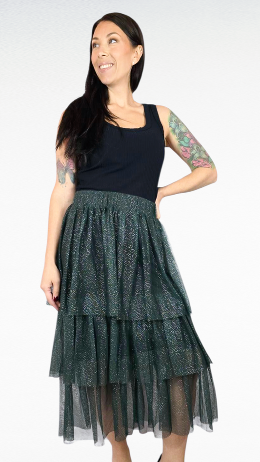 Kjol, Grön/Silver, S