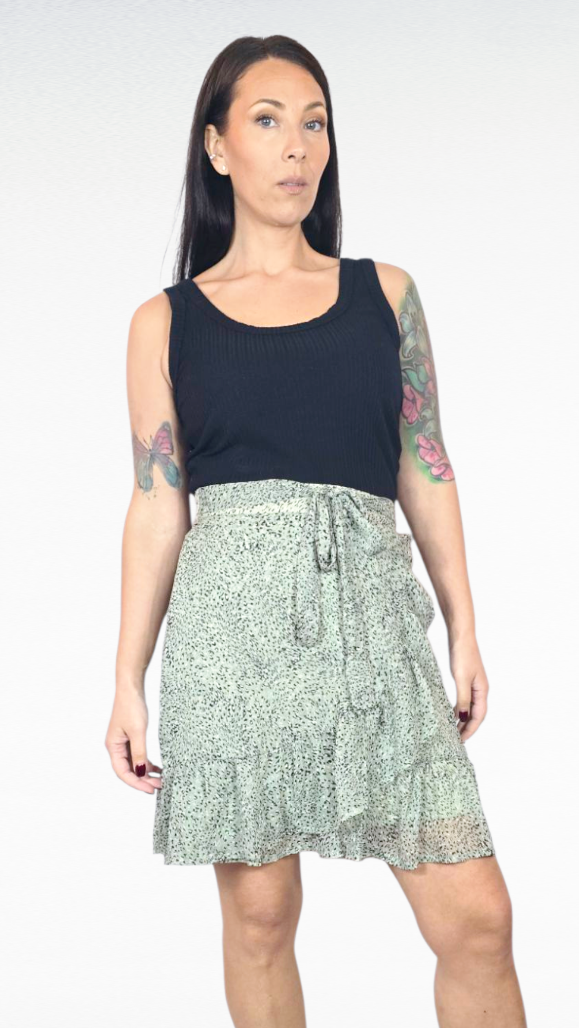 Kjol, Grön/Svart/Vit, S